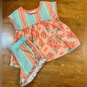 Matilda Jane Floral Coral and Aqua Pajama Set size 4 Like New
